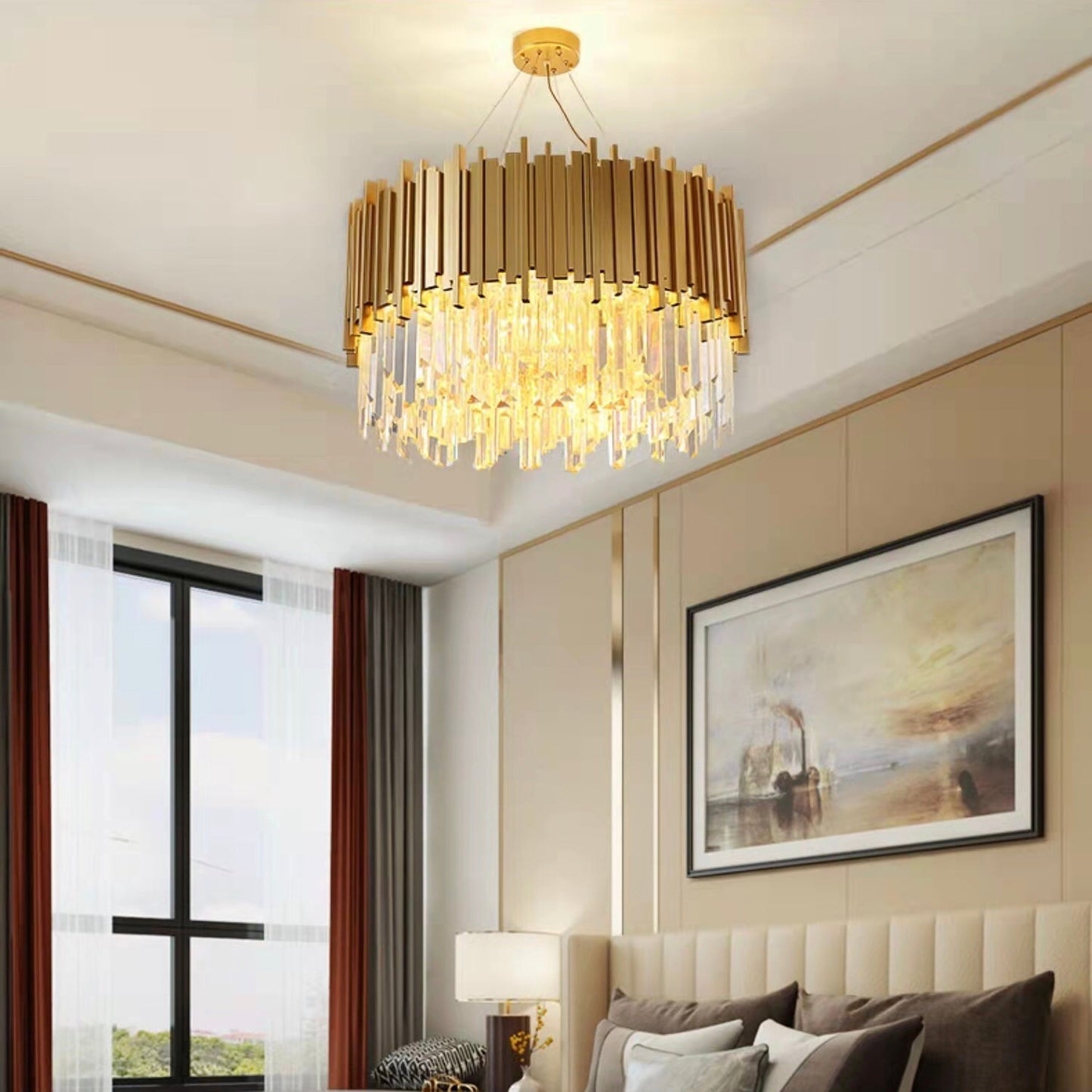 Gold/Silver Round Modern Tiered Metal Crystal Chandelier-Nobipets