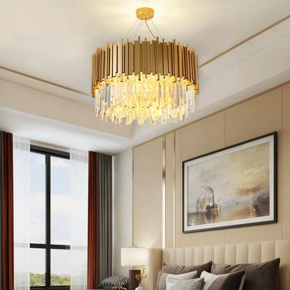 Gold/Silver Round Modern Tiered Metal Crystal Chandelier-Nobipets