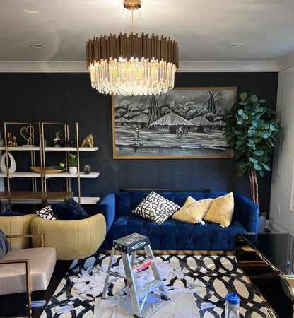 Gold/Silver Round Modern Tiered Metal Crystal Chandelier-Nobipets