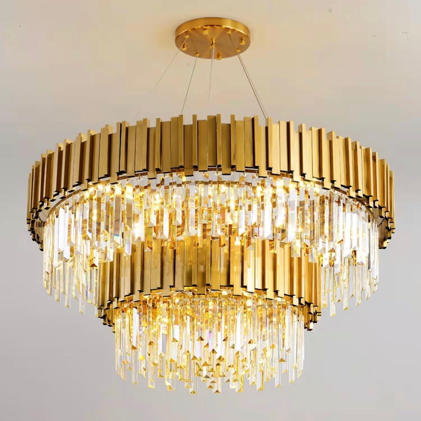 Gold/Silver Round Modern Tiered Metal Crystal Chandelier-Nobipets