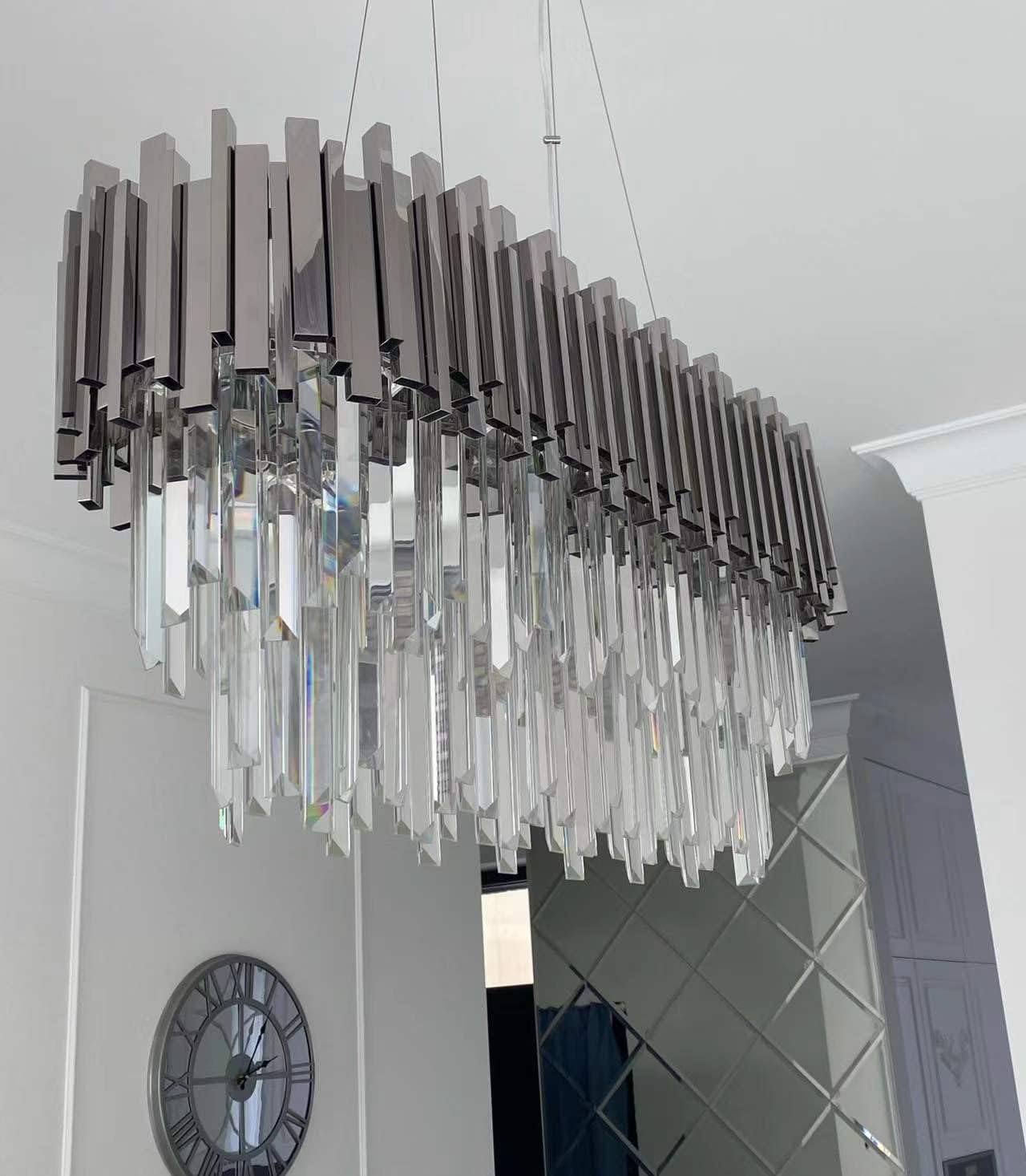 Gold/Silver Round Modern Tiered Metal Crystal Chandelier-Nobipets