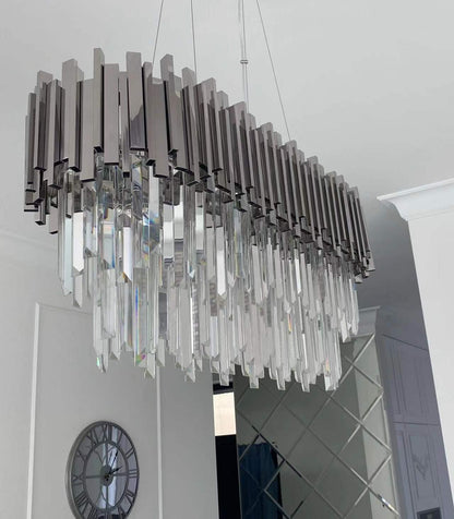 Gold/Silver Round Modern Tiered Metal Crystal Chandelier-Nobipets