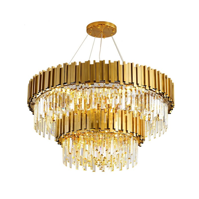 Gold/Silver Round Modern Tiered Metal Crystal Chandelier-Nobipets