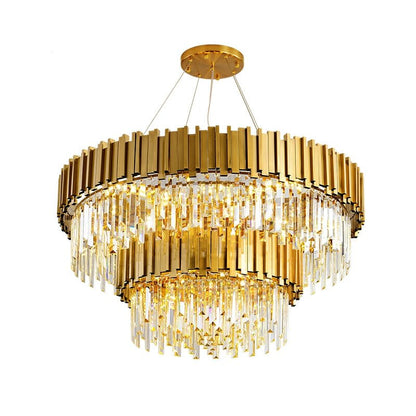 Gold/Silver Round Modern Tiered Metal Crystal Chandelier-Nobipets