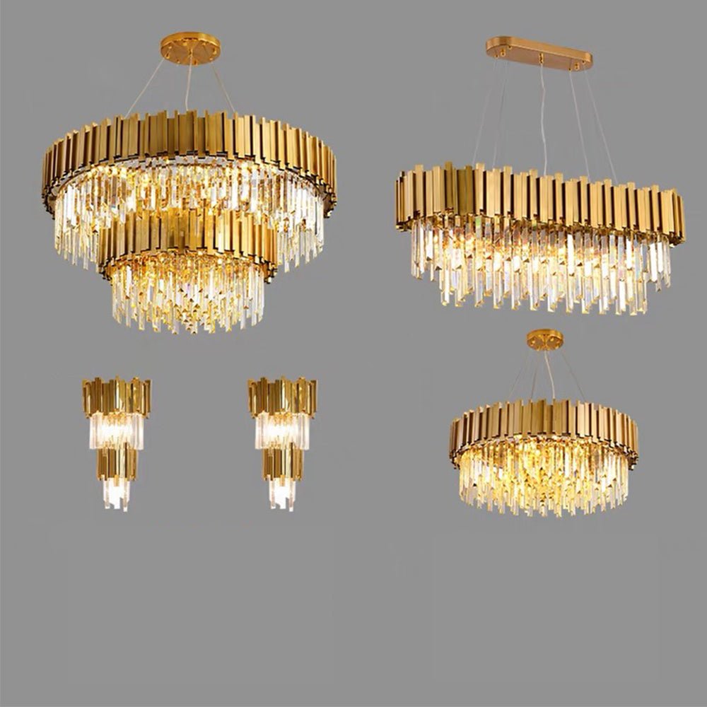 Gold/Silver Round Modern Tiered Metal Crystal Chandelier-Nobipets