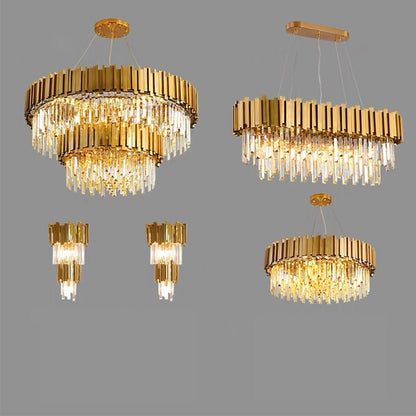 Gold/Silver Round Modern Tiered Metal Crystal Chandelier-Nobipets
