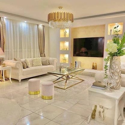 Gold/Silver Round Modern Tiered Metal Crystal Chandelier-Nobipets