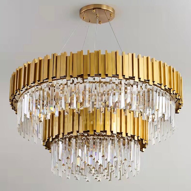 Gold/Silver Round Modern Tiered Metal Crystal Chandelier-Nobipets