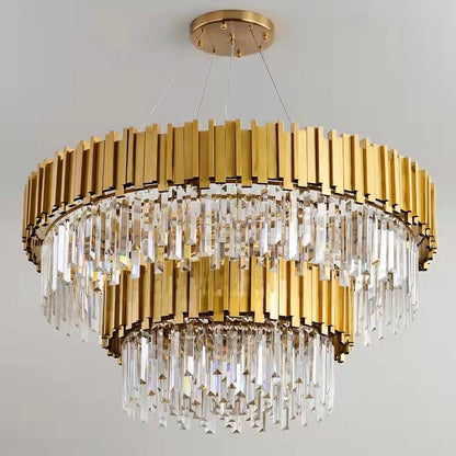 Gold/Silver Round Modern Tiered Metal Crystal Chandelier-Nobipets