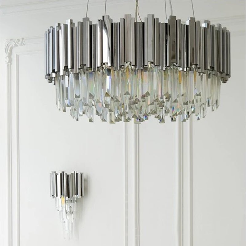 Gold/Silver Round Modern Tiered Metal Crystal Chandelier-Nobipets