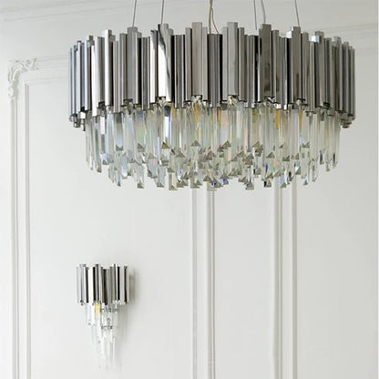 Gold/Silver Round Modern Tiered Metal Crystal Chandelier-Nobipets