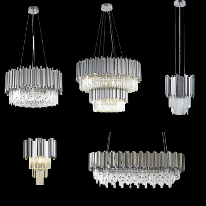 Gold/Silver Round Modern Tiered Metal Crystal Chandelier-Nobipets