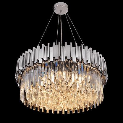 Gold/Silver Round Modern Tiered Metal Crystal Chandelier-Nobipets