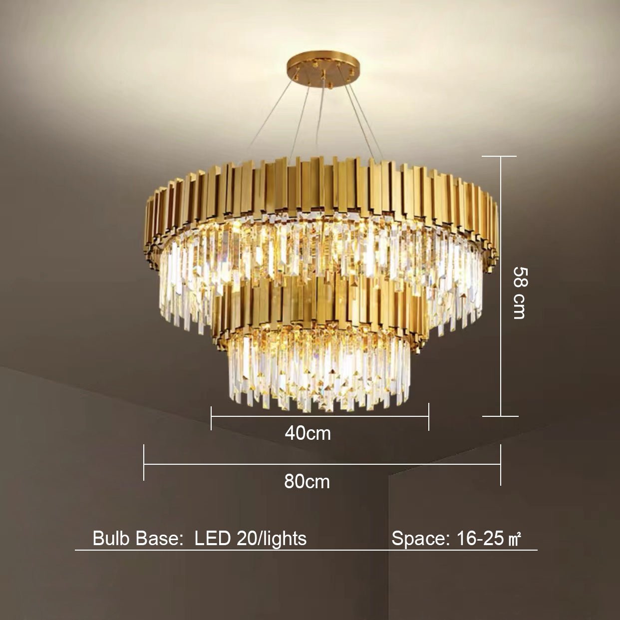 Gold/Silver Round Modern Tiered Metal Crystal Chandelier-Nobipets