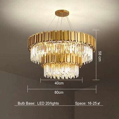 Gold/Silver Round Modern Tiered Metal Crystal Chandelier-Nobipets