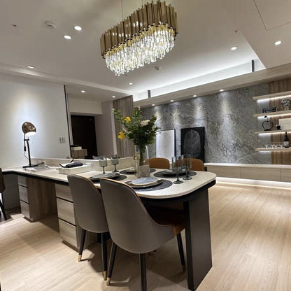 Gold/Silver Round Modern Tiered Metal Crystal Chandelier-Nobipets