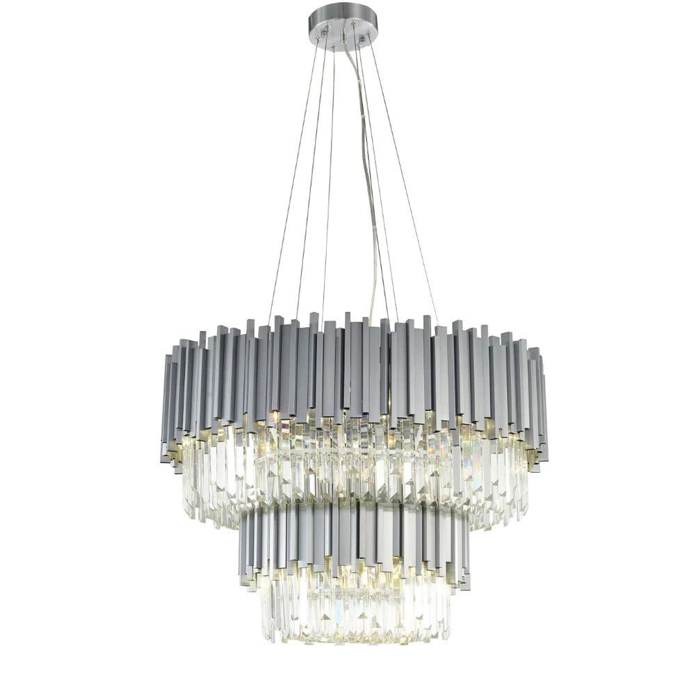Gold/Silver Round Modern Tiered Metal Crystal Chandelier-Nobipets