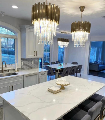 Gold/Silver Round Modern Tiered Metal Crystal Chandelier-Nobipets