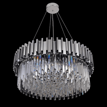 Gold/Silver Round Modern Tiered Metal Crystal Chandelier-Nobipets