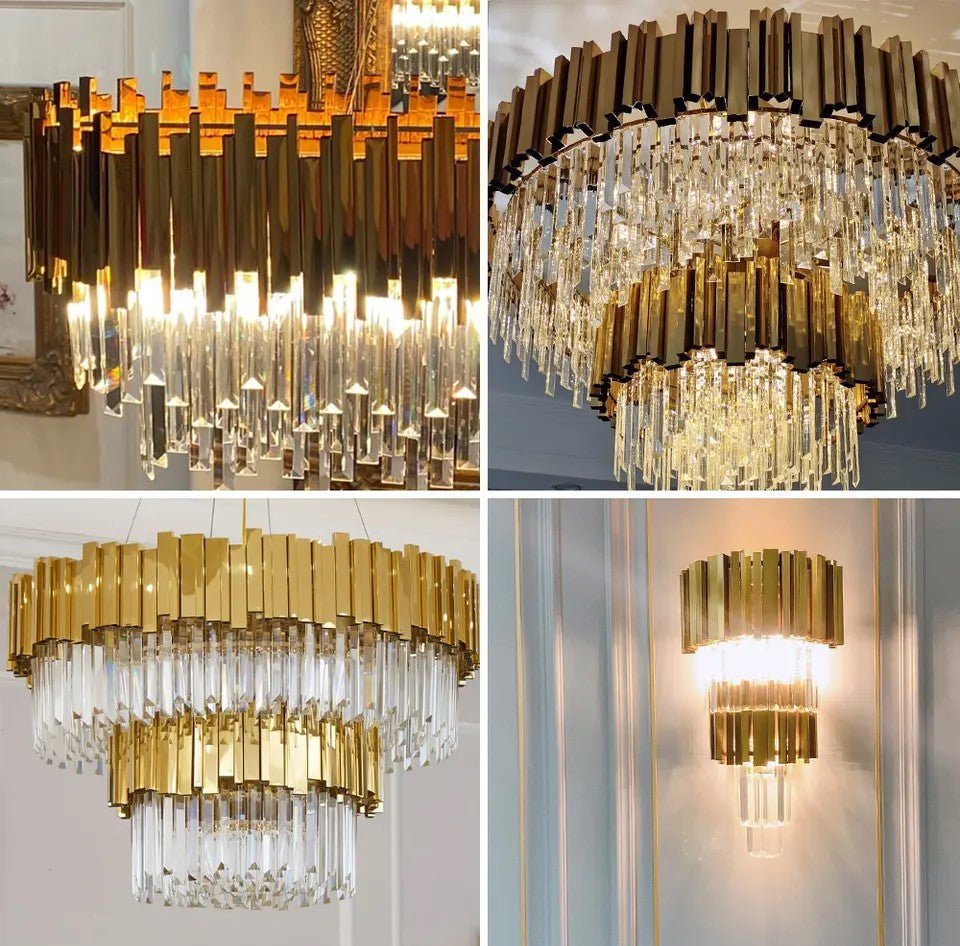 Gold/Silver Round Modern Tiered Metal Crystal Chandelier-Nobipets