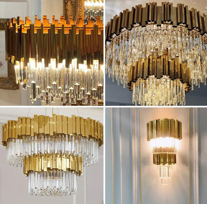 Gold/Silver Round Modern Tiered Metal Crystal Chandelier-Nobipets