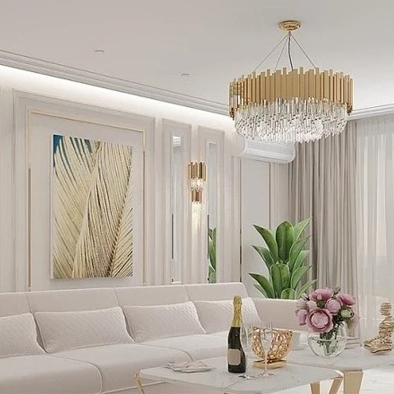 Gold/Silver Round Modern Tiered Metal Crystal Chandelier-Nobipets