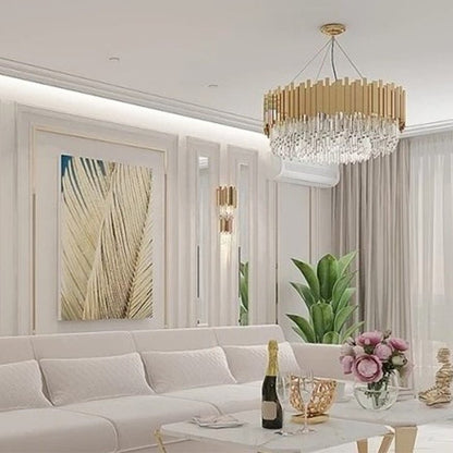 Gold/Silver Round Modern Tiered Metal Crystal Chandelier-Nobipets