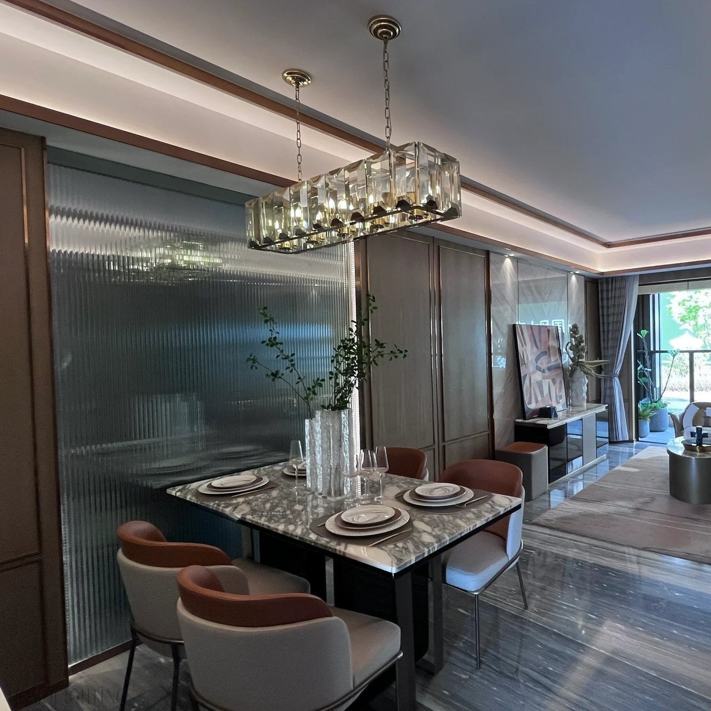Harlow Multi Crystal Rectangular Chandelier-Nobipets
