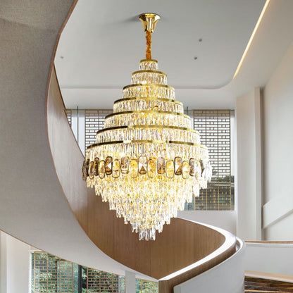 Honeycomb Shaped Ceiling Chandelier Extra Large Crystal Light Fixture For Foyer Staircase/ Entryway In Gold Finish-Nobipets