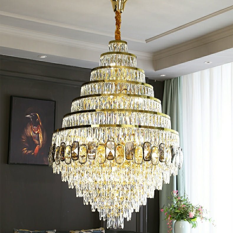 Honeycomb Shaped Ceiling Chandelier Extra Large Crystal Light Fixture For Foyer Staircase/ Entryway In Gold Finish-Nobipets