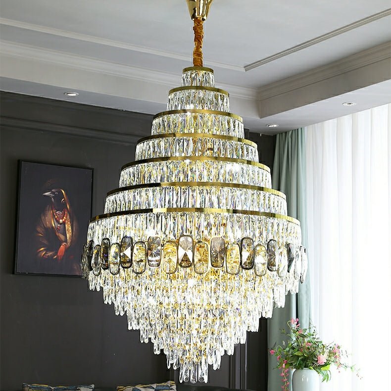 Honeycomb Shaped Ceiling Chandelier Extra Large Crystal Light Fixture For Foyer Staircase/ Entryway In Gold Finish-Nobipets