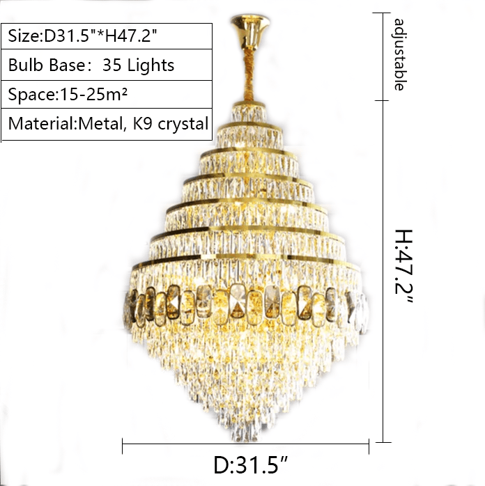 Honeycomb Shaped Ceiling Chandelier Extra Large Crystal Light Fixture For Foyer Staircase/ Entryway In Gold Finish-Nobipets