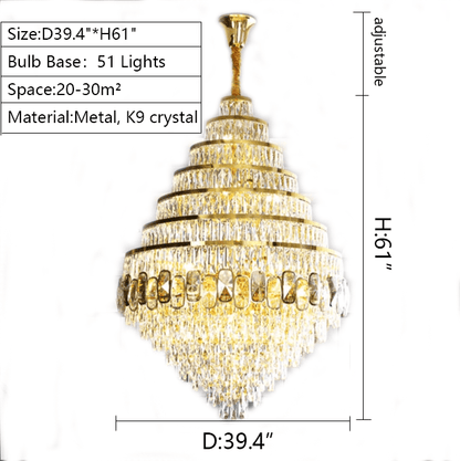Honeycomb Shaped Ceiling Chandelier Extra Large Crystal Light Fixture For Foyer Staircase/ Entryway In Gold Finish-Nobipets