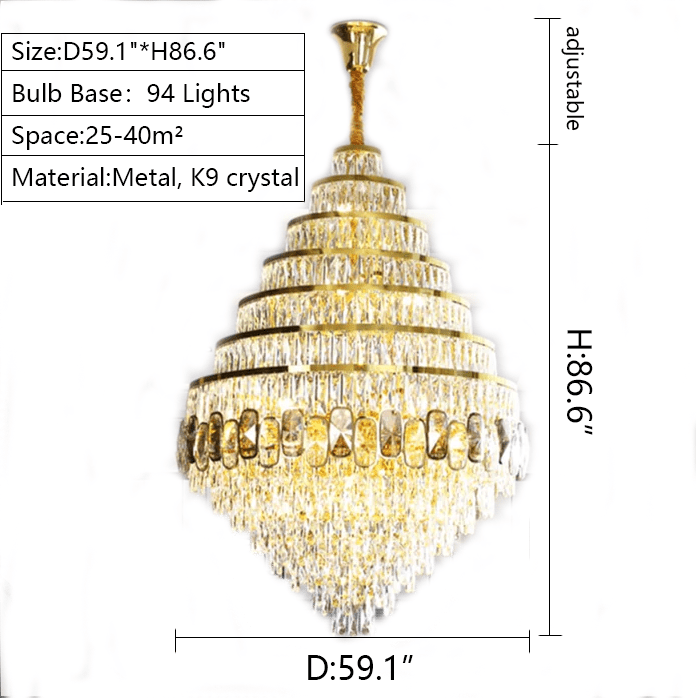 Honeycomb Shaped Ceiling Chandelier Extra Large Crystal Light Fixture For Foyer Staircase/ Entryway In Gold Finish-Nobipets