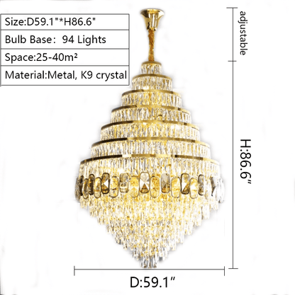 Honeycomb Shaped Ceiling Chandelier Extra Large Crystal Light Fixture For Foyer Staircase/ Entryway In Gold Finish-Nobipets