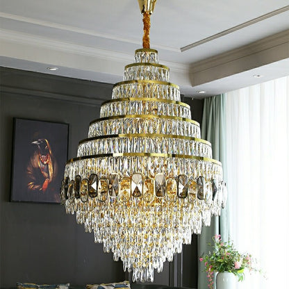 Honeycomb Shaped Ceiling Chandelier Extra Large Crystal Light Fixture For Foyer Staircase/ Entryway In Gold Finish-Nobipets