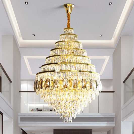 Honeycomb Shaped Ceiling Chandelier Extra Large Crystal Light Fixture For Foyer Staircase/ Entryway In Gold Finish-Nobipets