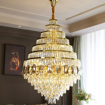 Honeycomb Shaped Ceiling Chandelier Extra Large Crystal Light Fixture For Foyer Staircase/ Entryway In Gold Finish-Nobipets
