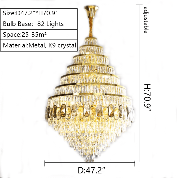 Honeycomb Shaped Ceiling Chandelier Extra Large Crystal Light Fixture For Foyer Staircase/ Entryway In Gold Finish-Nobipets