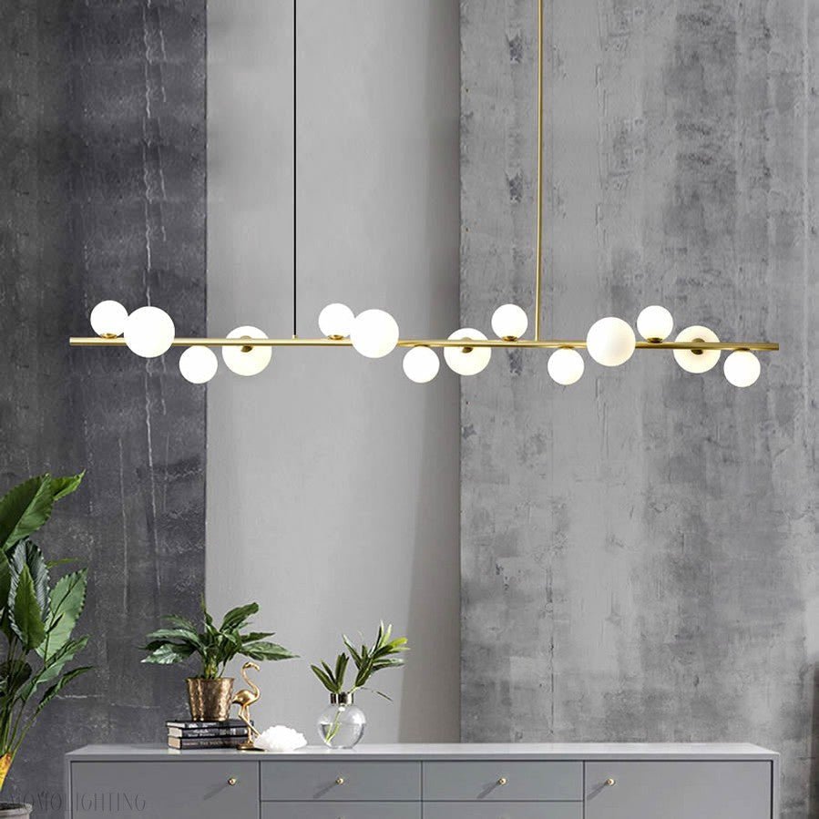 Horizontal Linear Ceiling Hanging Chandelier with Ball Lamps-Nobipets