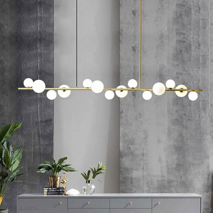 Horizontal Linear Ceiling Hanging Chandelier with Ball Lamps-Nobipets