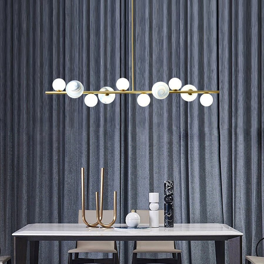 Horizontal Linear Ceiling Hanging Chandelier with Ball Lamps-Nobipets