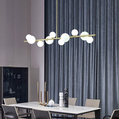 Horizontal Linear Ceiling Hanging Chandelier with Ball Lamps-Nobipets