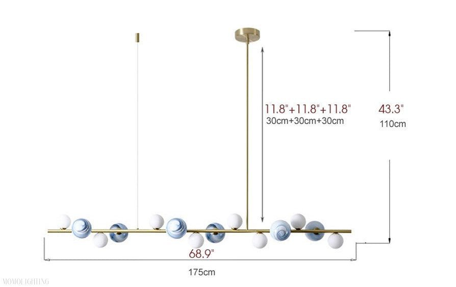 Horizontal Linear Ceiling Hanging Chandelier with Ball Lamps-Nobipets