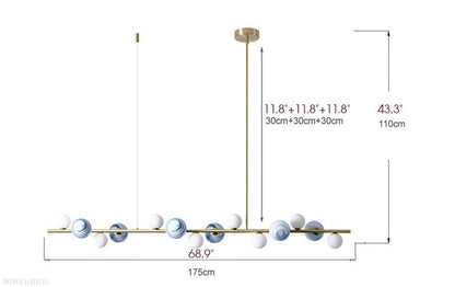 Horizontal Linear Ceiling Hanging Chandelier with Ball Lamps-Nobipets