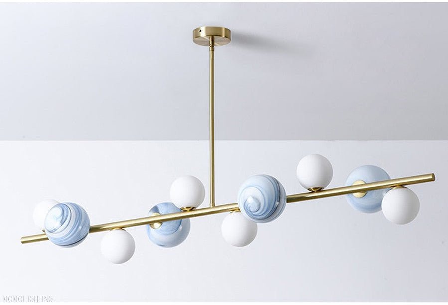 Horizontal Linear Ceiling Hanging Chandelier with Ball Lamps-Nobipets