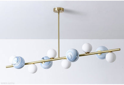 Horizontal Linear Ceiling Hanging Chandelier with Ball Lamps-Nobipets