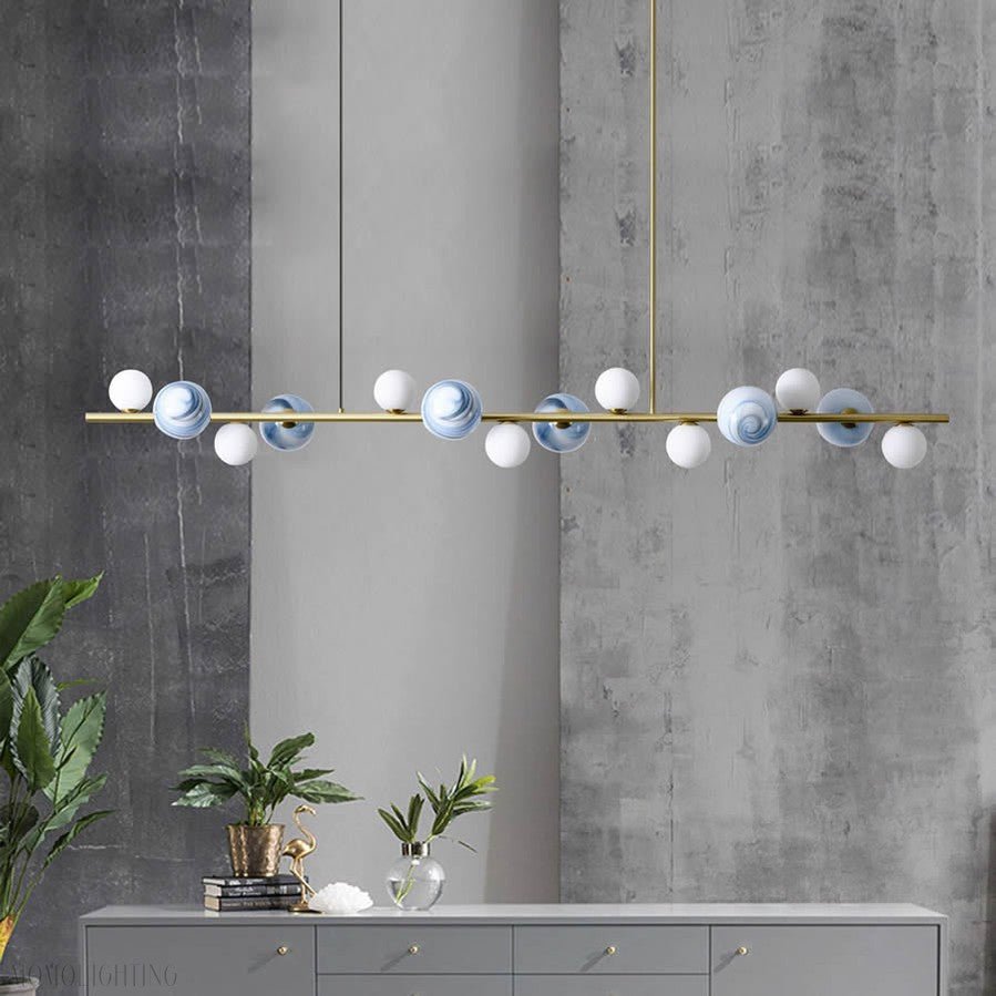 Horizontal Linear Ceiling Hanging Chandelier with Ball Lamps-Nobipets