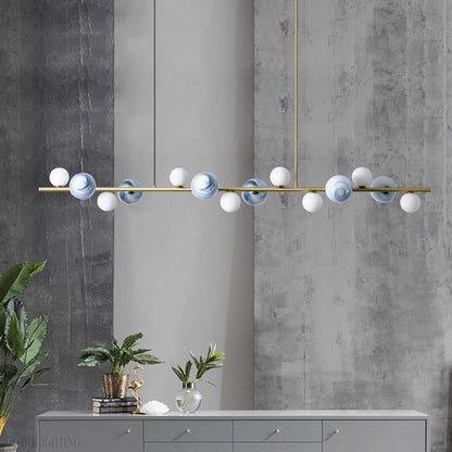Horizontal Linear Ceiling Hanging Chandelier with Ball Lamps-Nobipets