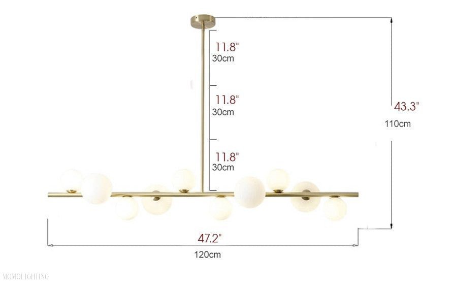 Horizontal Linear Ceiling Hanging Chandelier with Ball Lamps-Nobipets